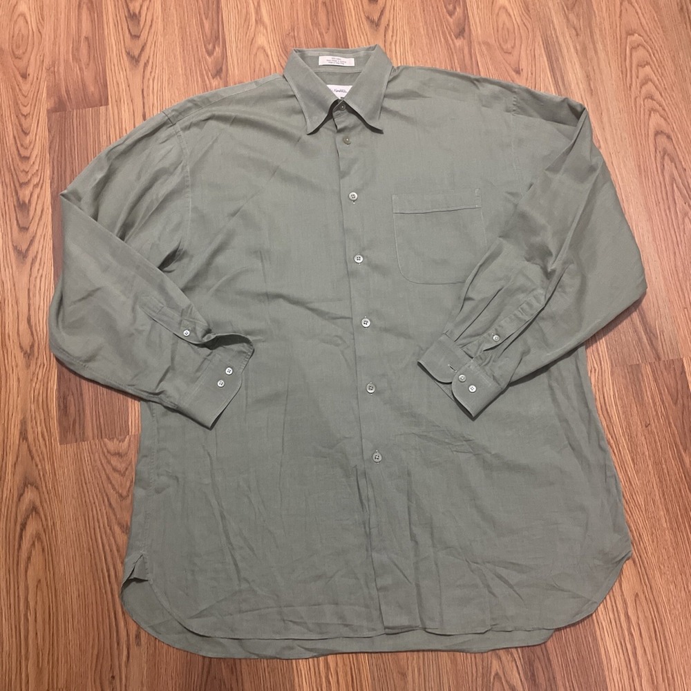 John W. Nordstrom Mens Large Cotton Button-Up Shirt Point Collar Green